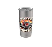 Just A Boy Who Love Semi Trucks Lover Fan Enthusiast Kids Vaso térmico de acero inoxidable de doble pared