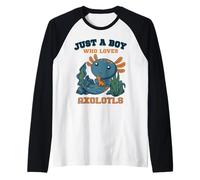 Just A Boy Who Loves Axolotls Lindo Dinosaurio salamandra Azul Camiseta Manga Raglan