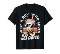 Just a Boy Who Loves Boba Cool Fun Summer Boba Drink Kids Camiseta