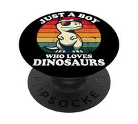 Just A Boy Who Loves Dinosaurs Divertido Retro Dinosaurio T-Rex PopSockets PopGrip Adhesivo