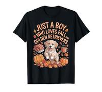 Just a Boy Who Loves Fall and Golden Retrievers Kids Man Camiseta