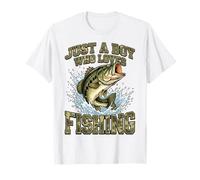 Just A Boy Who Loves Fishing Camo Bass Youth Kids Camiseta