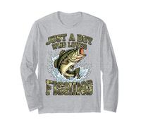 Just A Boy Who Loves Fishing Camo Bass Youth Kids Manga Larga
