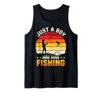 Just A Boy Who Loves Fishing Pesca Retro Atardecer Camiseta sin Mangas