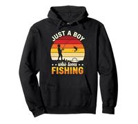 Just A Boy Who Loves Fishing Pesca Retro Atardecer Sudadera con Capucha