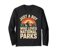 Just A Boy Who Loves National Parks Retro Sunset Manga Larga