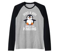 Just A Boy Who Loves Penguins Kids Boys Penguin Amante Camiseta Manga Raglan