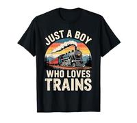 Just A Boy Who Loves Trains Lover Ferrocarril Steam Locomotora Camiseta