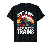 Just A Boy Who Loves Trains Retro Steam Locomotora Tren Camiseta