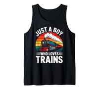 Just A Boy Who Loves Trains Retro Steam Locomotora Tren Camiseta sin Mangas