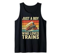 Just A Boy Who Loves Trains Vintage Steam Locomotora Camiseta sin Mangas