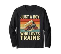 Just A Boy Who Loves Trains Vintage Steam Locomotora Manga Larga