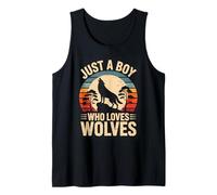 Just A Boy Who Loves Wolves Howling Retro Sunset Camiseta sin Mangas