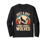 Just A Boy Who Loves Wolves Howling Retro Sunset Manga Larga