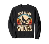 Just A Boy Who Loves Wolves Howling Retro Sunset Sudadera