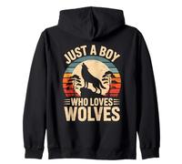 Just A Boy Who Loves Wolves Howling Retro Sunset Sudadera con Capucha