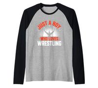 Just A Boy Who Loves Wrestling Design Camiseta Manga Raglan