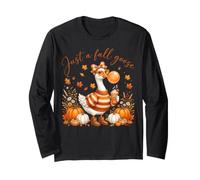 Just a Fall Goose Pumpkin Patch Sweater Hojas de otoño Café Manga Larga