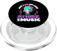 Just a Girl Who Love Anime and Music Funny Chibi Graphic PopSockets PopGrip para MagSafe