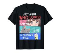 Just A Girl Who Love Anime Cats Bubble Tea Boba Lover Otaku Camiseta