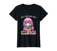 Just a Girl Who Loves Anime and Cats Kawaii Cat Lover Regalo Camiseta