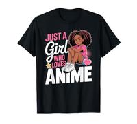 Just a Girl Who Loves Anime Lindo Kawaii Negro Mujeres Hombres Camiseta