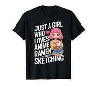 Just A Girl Who Loves Anime Ramen Y Dibujar Mujeres Chicas Camiseta gráfica económica