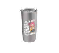 Just A Girl Who Loves Anime Ramen Y Dibujar Mujeres Chicas Vaso térmico de acero inoxidable de doble pared