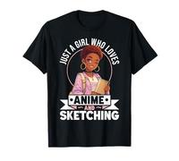 Just A Girl Who Loves Anime Y Sketching Afro Anime Merch Camiseta