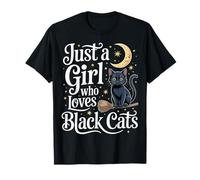 Just a Girl Who Loves Black Cats Halloween Bruja Escoba Luna Camiseta