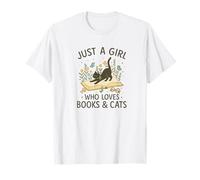 Just a Girl Who Loves Books and Cats Pastel Reading Cat Camiseta