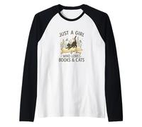 Just a Girl Who Loves Books and Cats Pastel Reading Cat Camiseta Manga Raglan