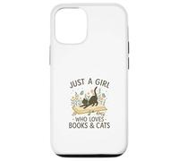 Just a Girl Who Loves Books and Cats Pastel Reading Cat Carcasa para iPhone 12/12 Pro