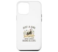 Just a Girl Who Loves Books and Cats Pastel Reading Cat Carcasa para iPhone 12 Pro MAX