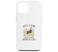 Just a Girl Who Loves Books and Cats Pastel Reading Cat Carcasa para iPhone 13