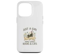 Just a Girl Who Loves Books and Cats Pastel Reading Cat Carcasa para iPhone 13 Pro