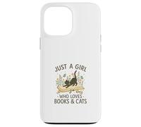 Just a Girl Who Loves Books and Cats Pastel Reading Cat Carcasa para iPhone 13 Pro MAX