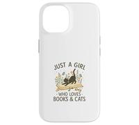 Just a Girl Who Loves Books and Cats Pastel Reading Cat Carcasa para iPhone 14