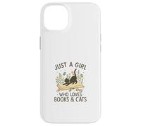 Just a Girl Who Loves Books and Cats Pastel Reading Cat Carcasa para iPhone 14 Plus