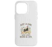 Just a Girl Who Loves Books and Cats Pastel Reading Cat Carcasa para iPhone 14 Pro MAX