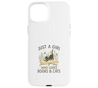 Just a Girl Who Loves Books and Cats Pastel Reading Cat Carcasa para iPhone 15 Plus