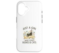 Just a Girl Who Loves Books and Cats Pastel Reading Cat Carcasa para iPhone 16