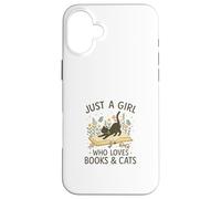 Just a Girl Who Loves Books and Cats Pastel Reading Cat Carcasa para iPhone 16 Plus