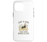 Just a Girl Who Loves Books and Cats Pastel Reading Cat Carcasa para iPhone 16 Pro MAX