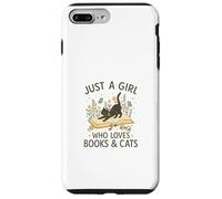 Just a Girl Who Loves Books and Cats Pastel Reading Cat Carcasa para iPhone 7 Plus/8 Plus