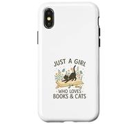 Just a Girl Who Loves Books and Cats Pastel Reading Cat Carcasa para iPhone X/XS