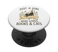 Just a Girl Who Loves Books and Cats Pastel Reading Cat PopSockets PopGrip Adhesivo