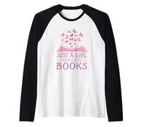 Just A Girl Who Loves Books Butterfly Reading Aesthetic Camiseta Manga Raglan