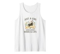 Just a Girl Who Loves Books & Cats Cute Reading Cat Camiseta sin Mangas