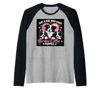 Just a Girl Who Loves Border Collie Puppies Cute Dog Heart Camiseta Manga Raglan